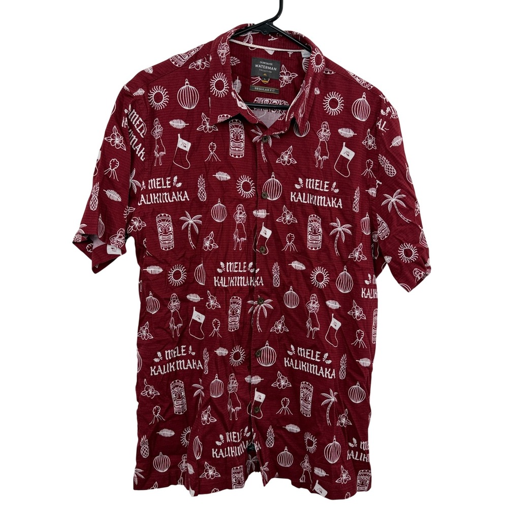 Quiksilver Shirt Mens Large Red Mele Kalikimaka Christmas Waterman Collection